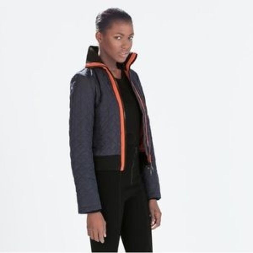 Zara Quilted Bomber Jacket in Navy and Red Like New Small
